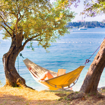 Lady Reading Book in Hammock